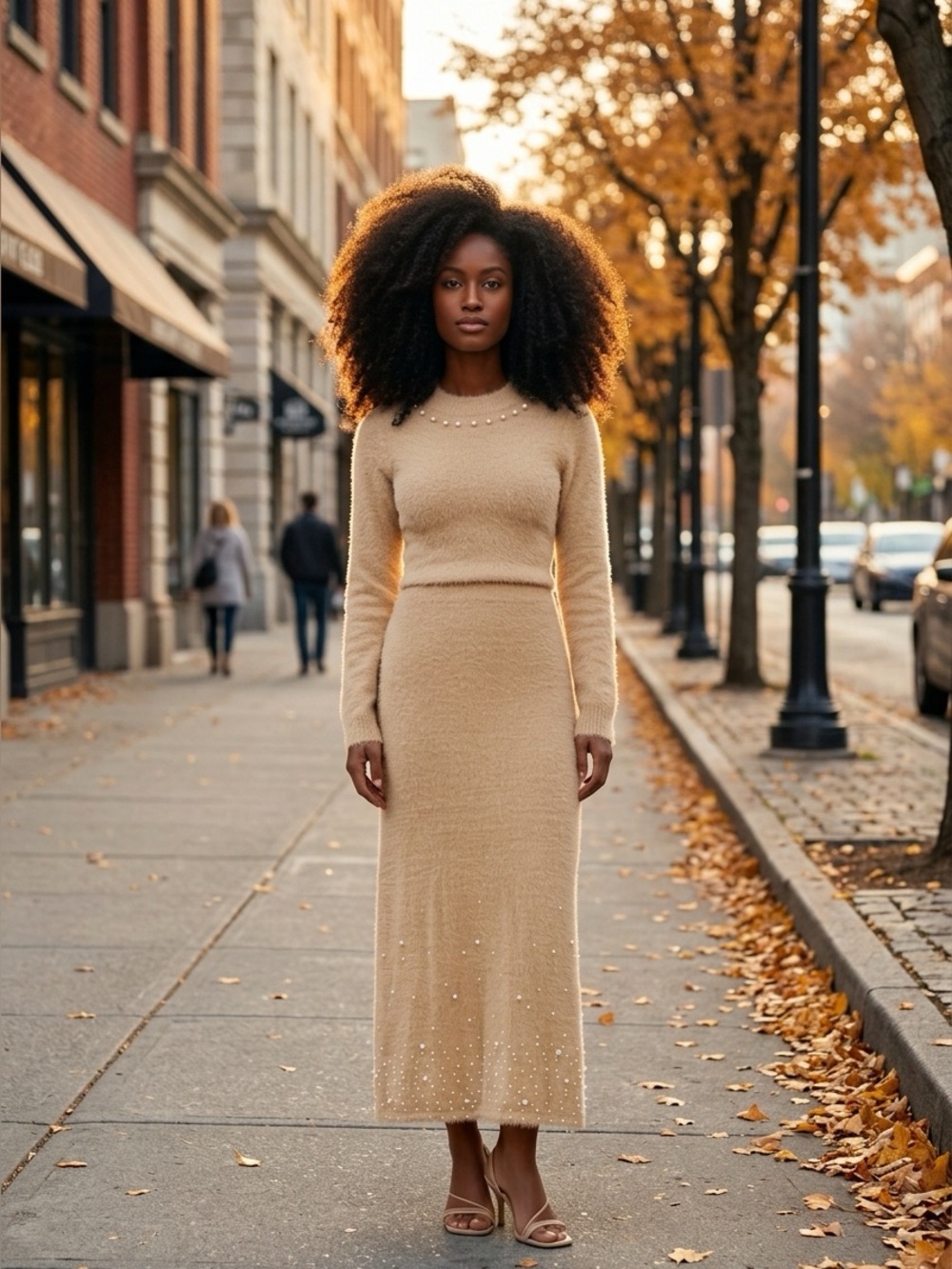 FAUX Pearl fuzzy knit 2 pcs skirt set
Taupe